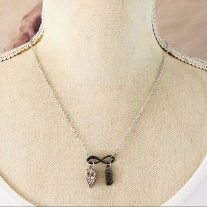 Infinity symbol owl & initial “B” charm slider 750 chain necklace